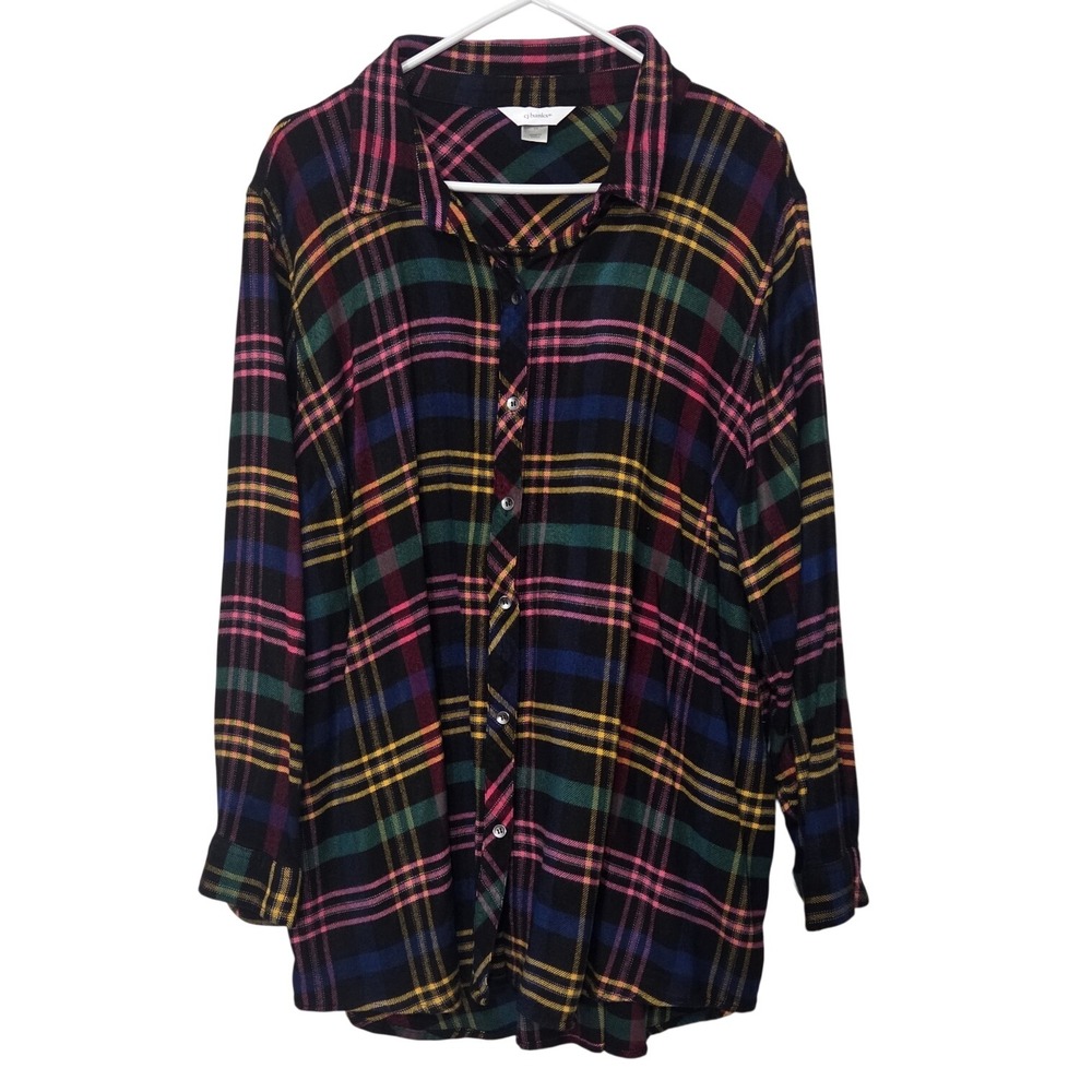 CJ Banks Women's Plus Size 3X Plaid Button Down Shirt Colorful Flannel‎ Top